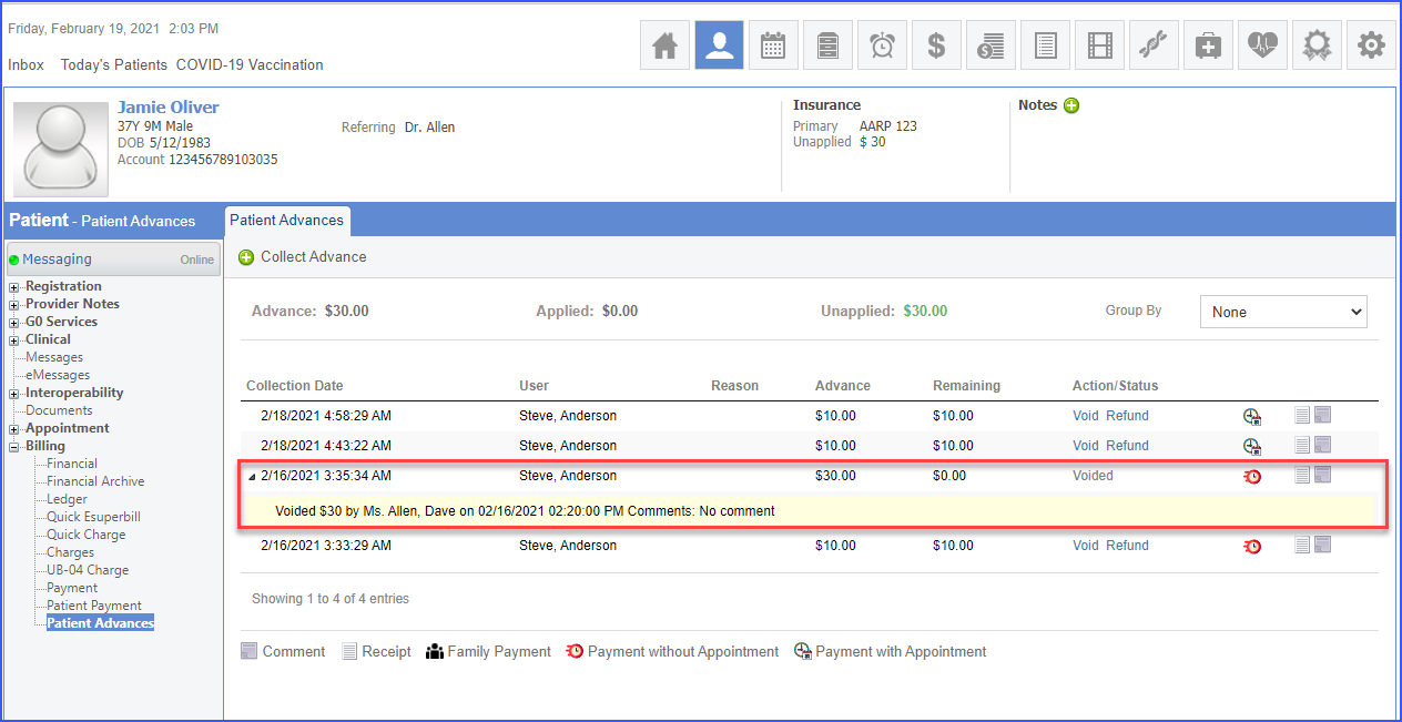 Reports – Health Department – Payer Billing Detail