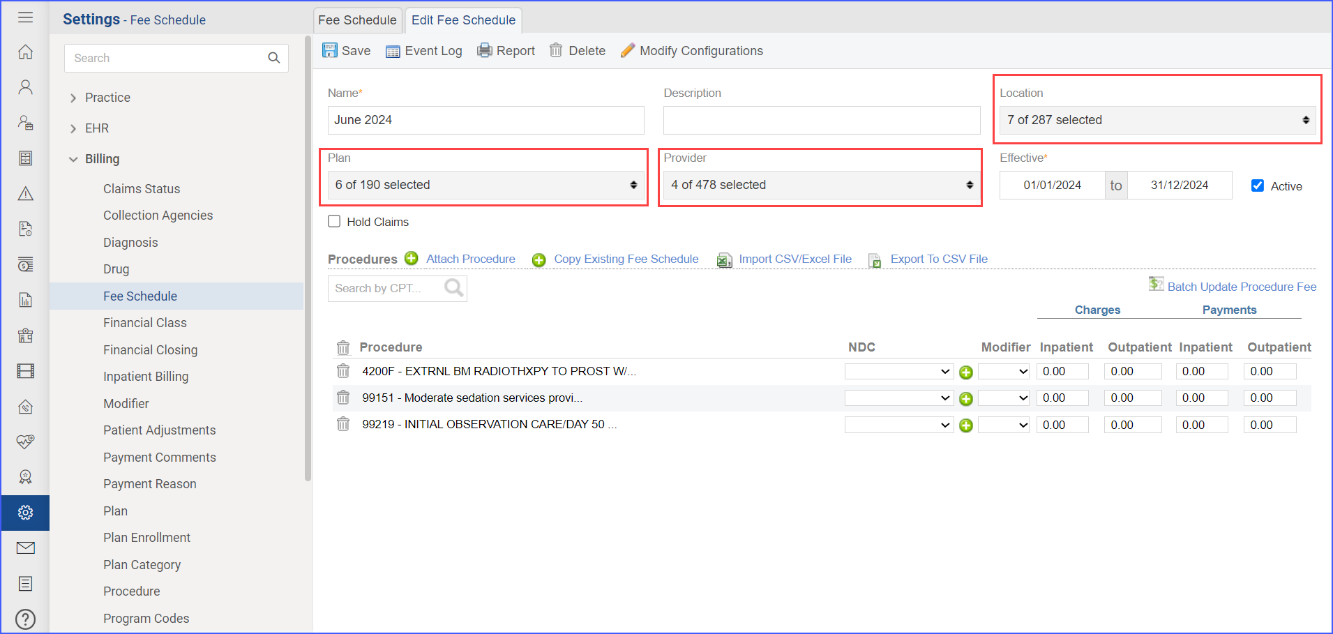 Multi-Select Option for Fee Schedule Setup