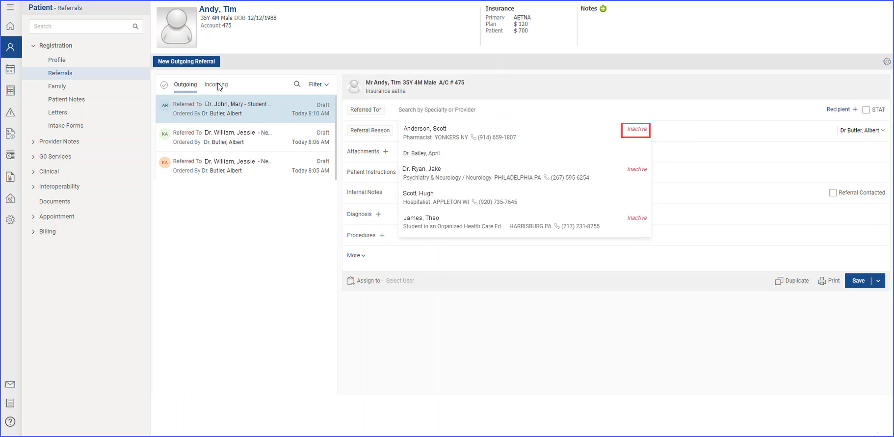 Inactive Providers Displayed in Referral Dropdowns