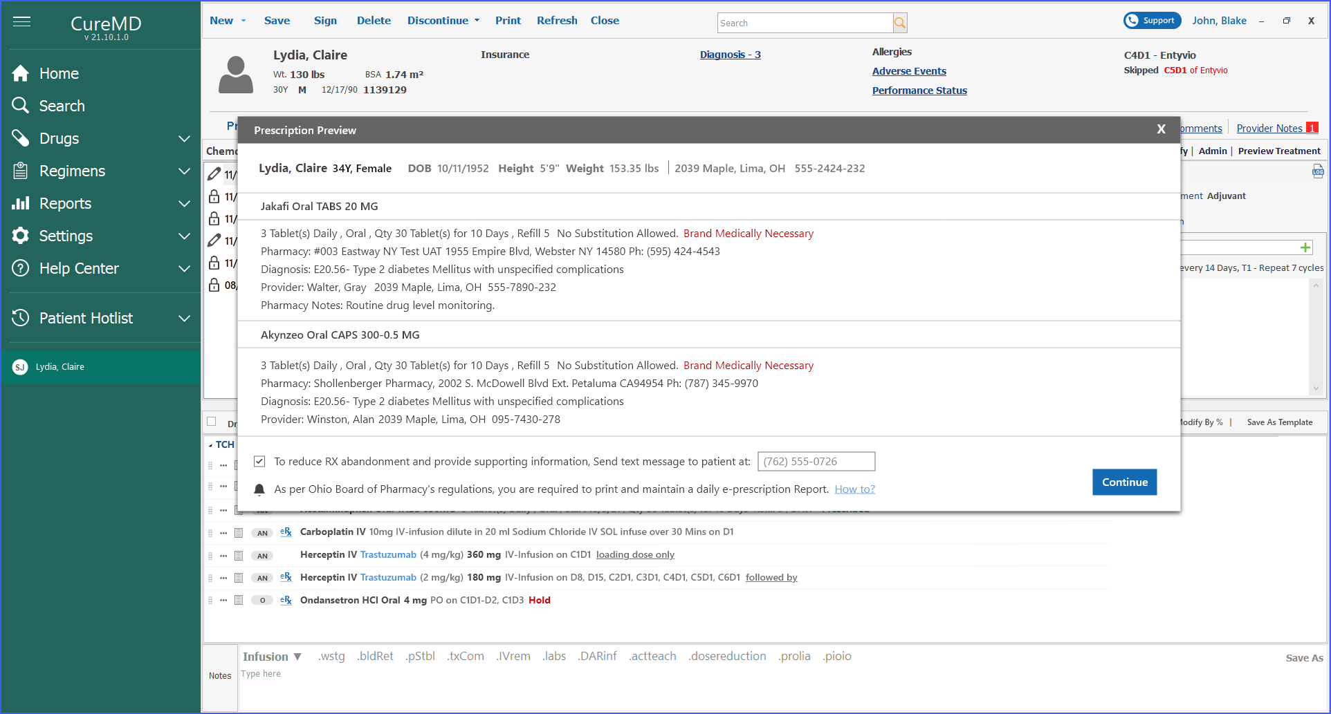 Enhanced Prescription Preview in Chemotherapy Manager