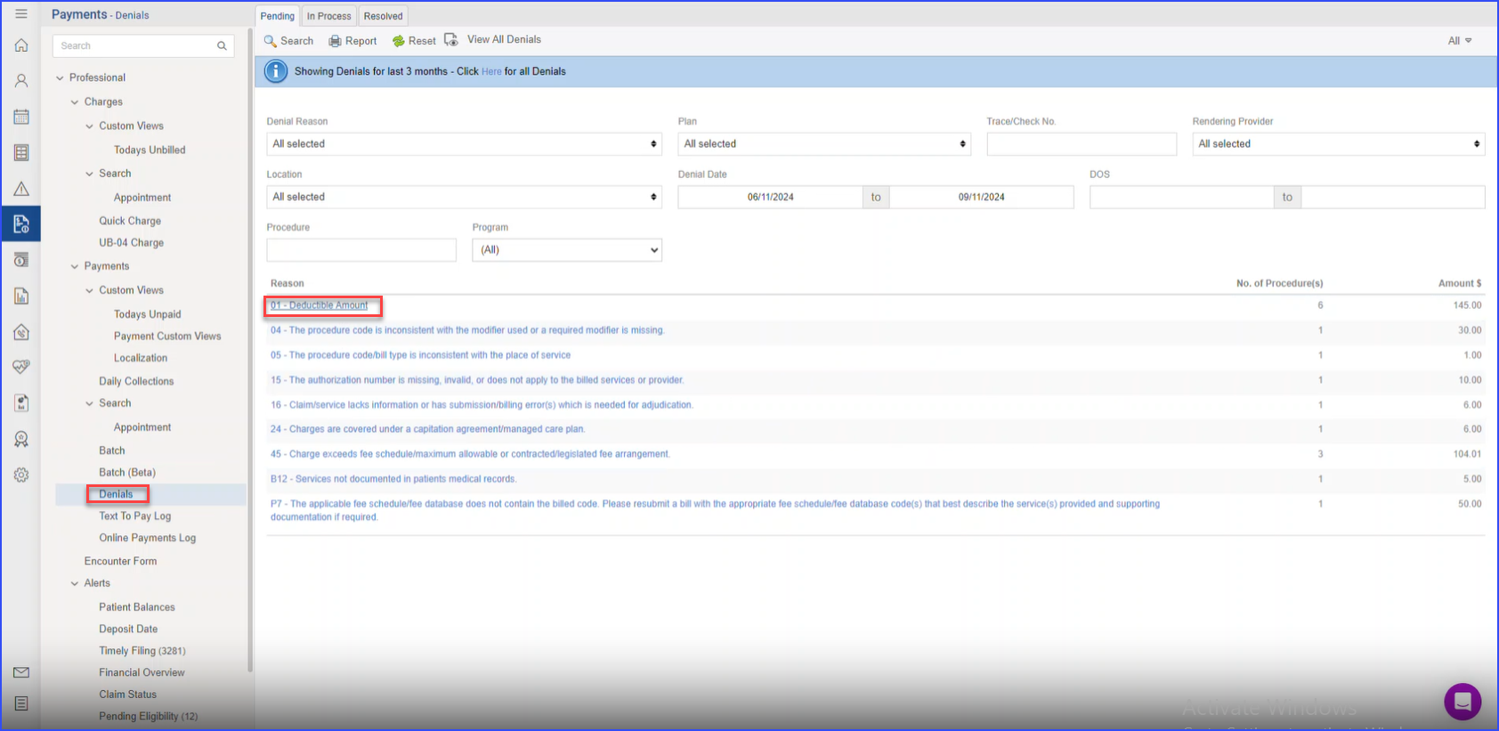 Prompt for Missing Amounts When Saving a Denial with $0