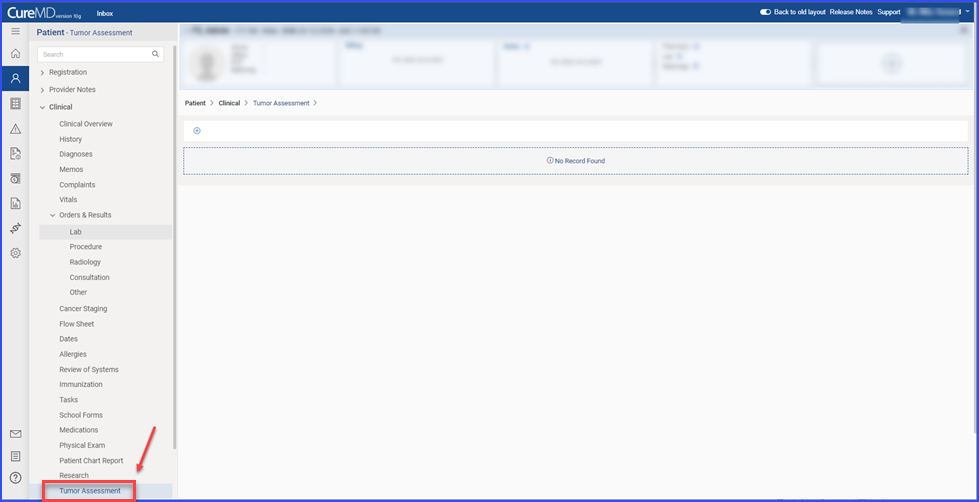 Tumor Assessment Button Added to Patient’s Clinical Side Navbar