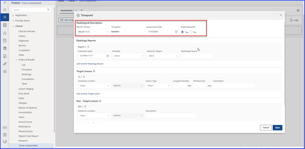 Adding Baseline Timepoint in Tumor Assessment