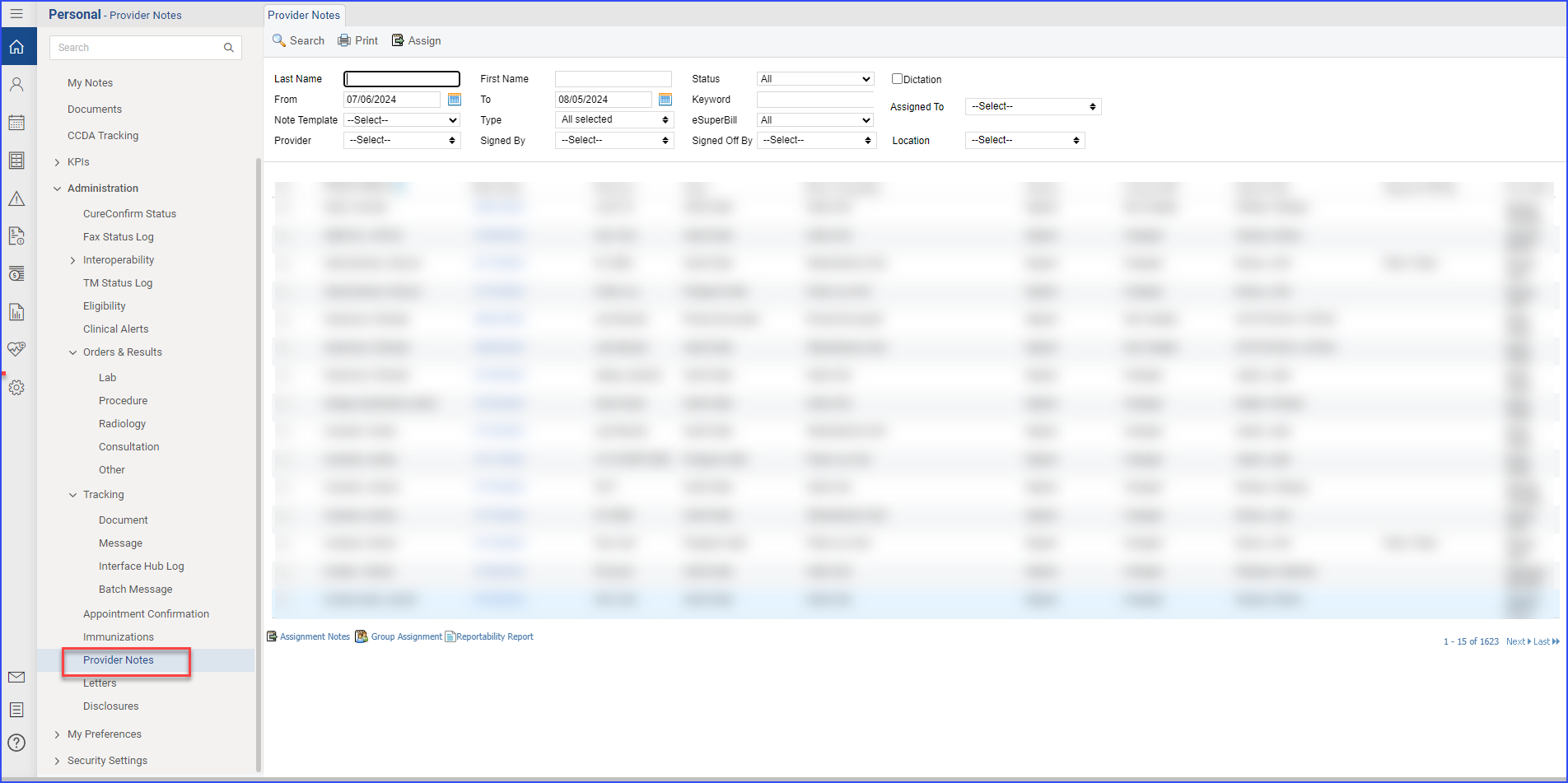 Filter Provider Notes by Location and Assigned User