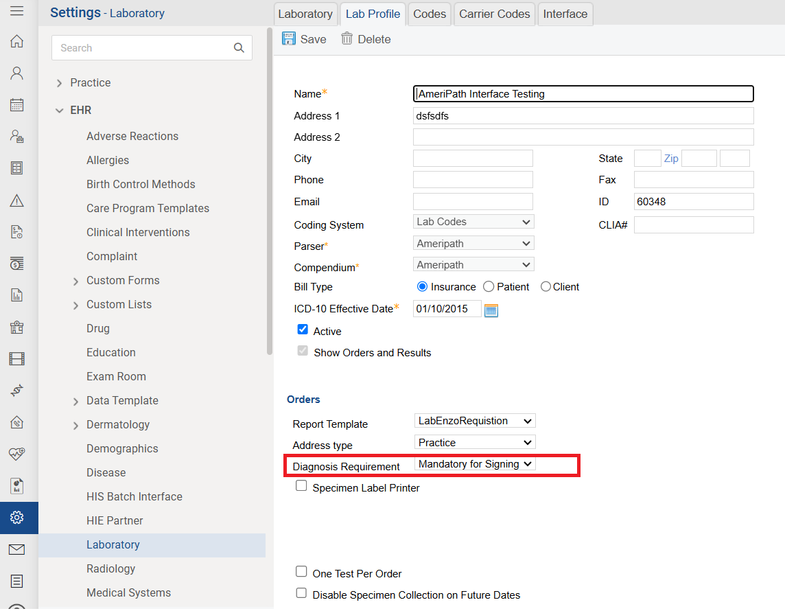 Customize Diagnosis Requirements for Lab and Radiology Orders