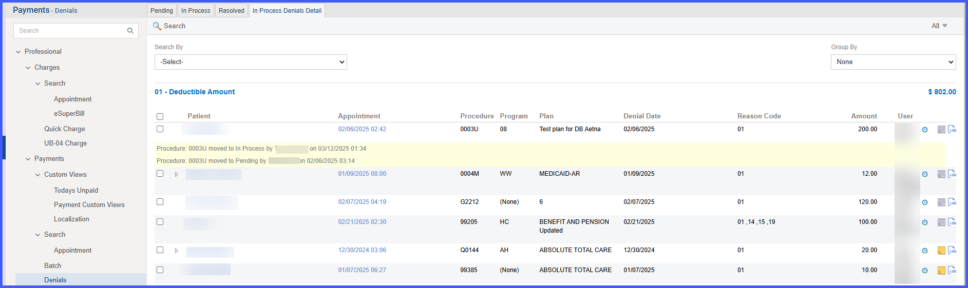 Enhanced Handling of Multiple CPT Denials with Different Denial Codes