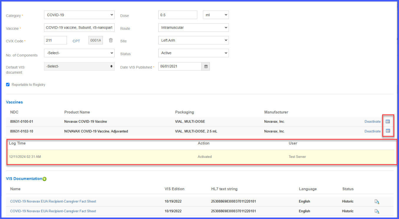 NDC Activation/Deactivation Logs